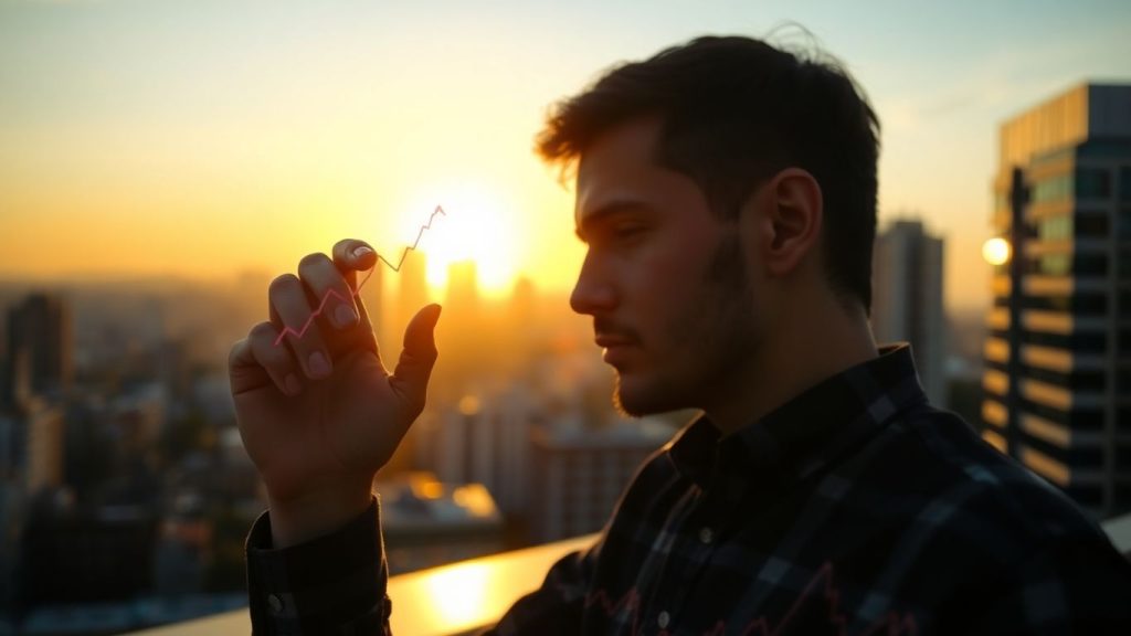 Person looking at upward stock market chart