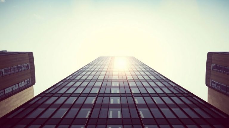 Barclays skyscraper against a clear blue sky.