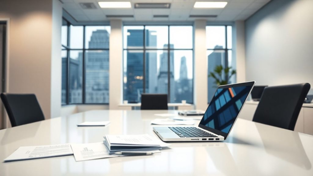New York State tax office interior with desk and window view.