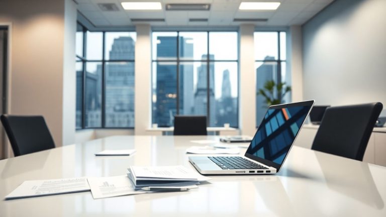 New York State tax office interior with desk and window view.
