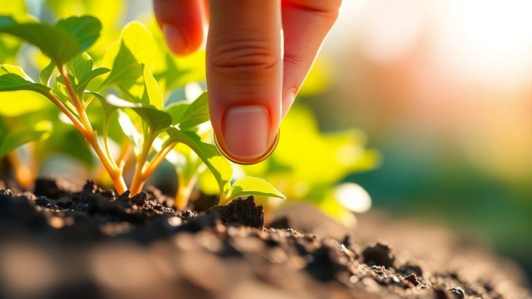 Hand investing coin into growing plant