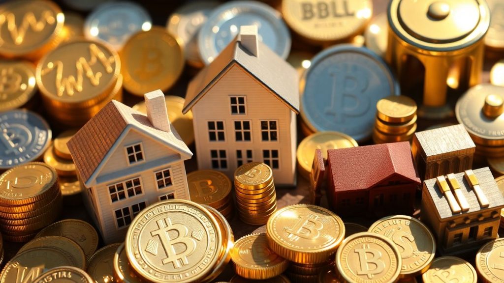 Diverse investment assets including gold, property, stocks, and bonds.