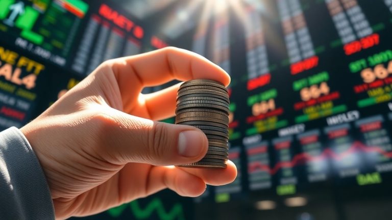 Investing for beginners guide with coins and stock market.