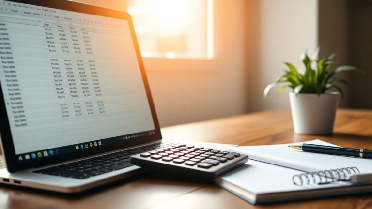 Excel spreadsheet with financial data and calculator.