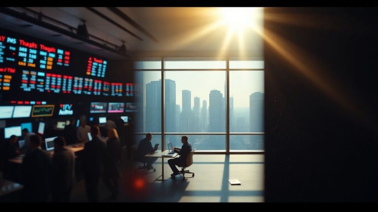 Financial movie montage with trading floors and offices.