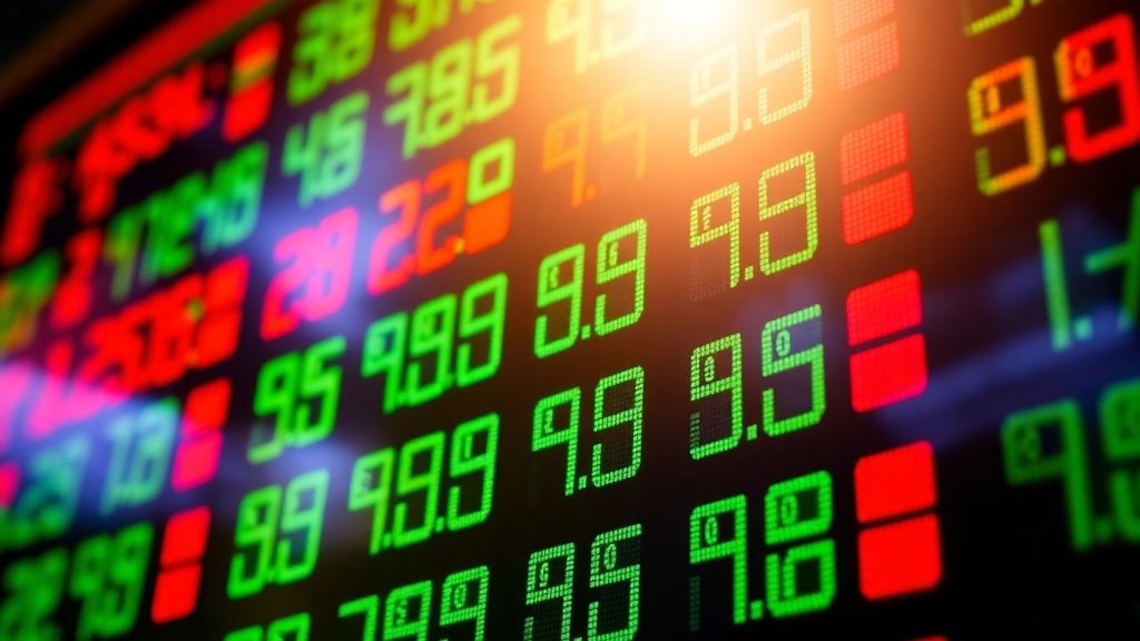 Stock market data on a screen.