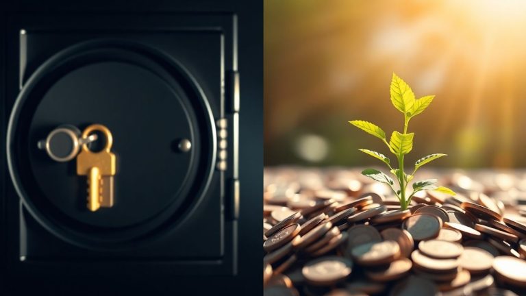 Secure vault and growing plant with coins.