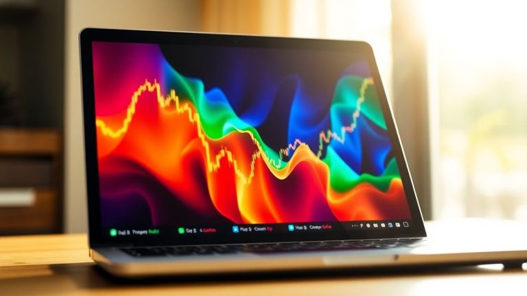 Financial data visualization on a laptop screen.