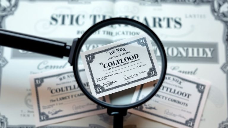 Stock split certificate divided into three parts.