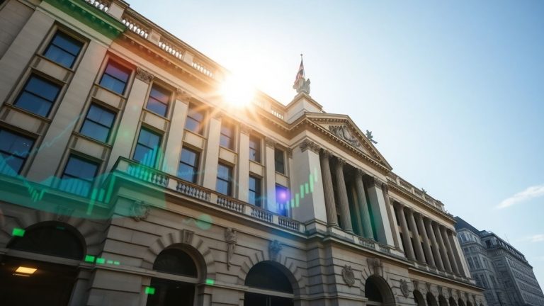 Financial Times Stock Exchange building with abstract market movements.