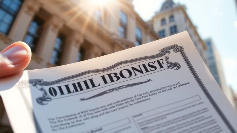 Financial bond certificate held in hand.