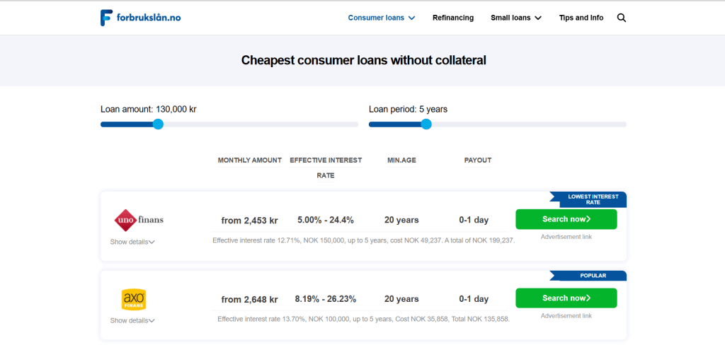 Compare the best consumer loans without collateral in Norway. Image credit: Forbrukslån.no