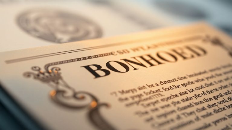 Close-up of a metallic bond certificate.