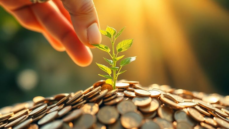 Growing plant from coins, symbolizing investment growth.