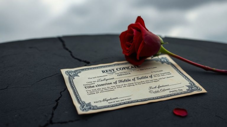 Fading stock certificate with wilting rose, symbolizing investment risks.