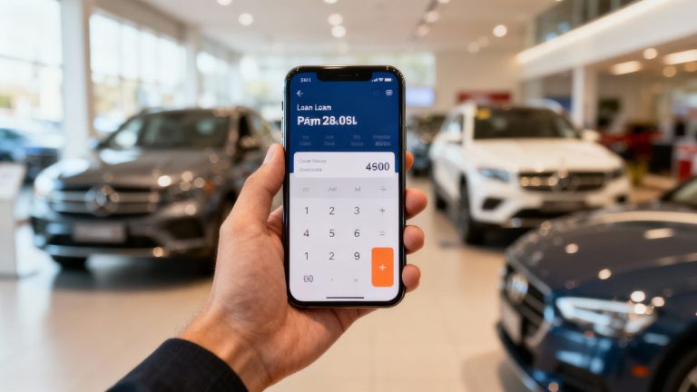 Car finance calculator on a smartphone screen.