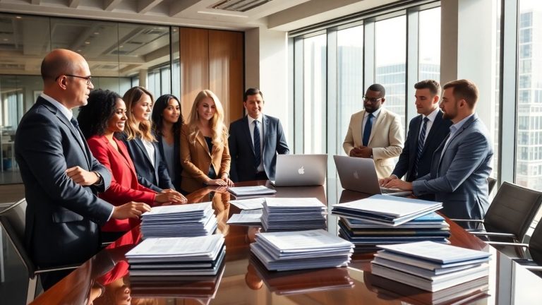 Investment bankers in a modern office meeting.