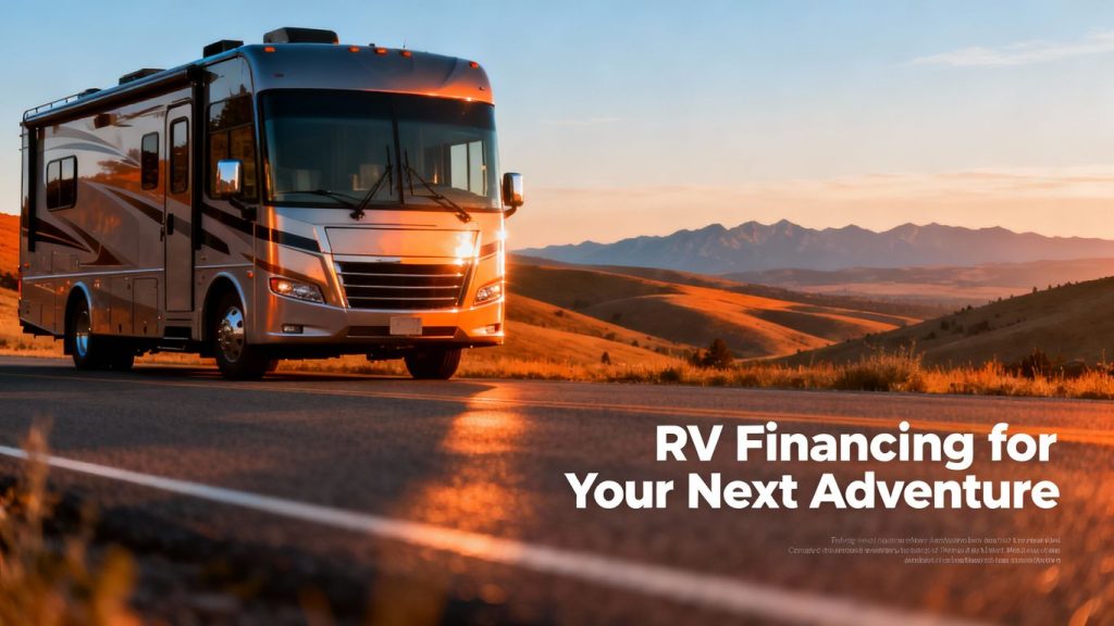 Motorhome on a scenic road, ready for adventure.