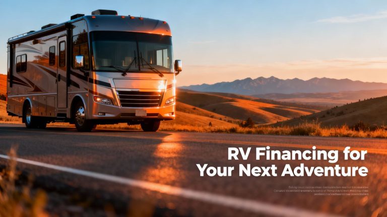 Motorhome on a scenic road, ready for adventure.