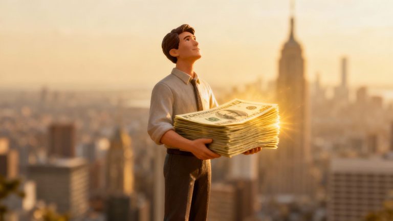 Borrower with cash, looking towards a bright financial future.