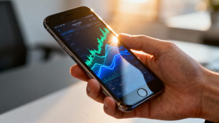 Financial dashboard on a smartphone screen.