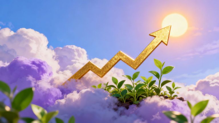 Golden arrow stock chart growing towards the sun.