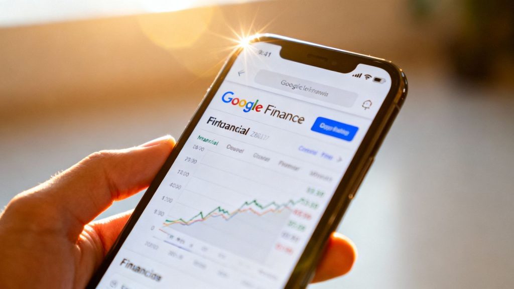 iPhone displaying Google Finance website