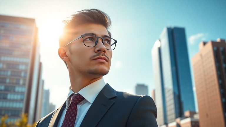 Person looking at city skyline, symbolizing career growth.