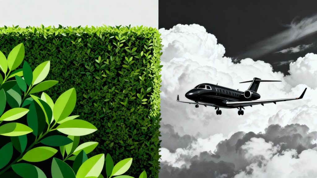 Hedge vs. private jet comparison image.