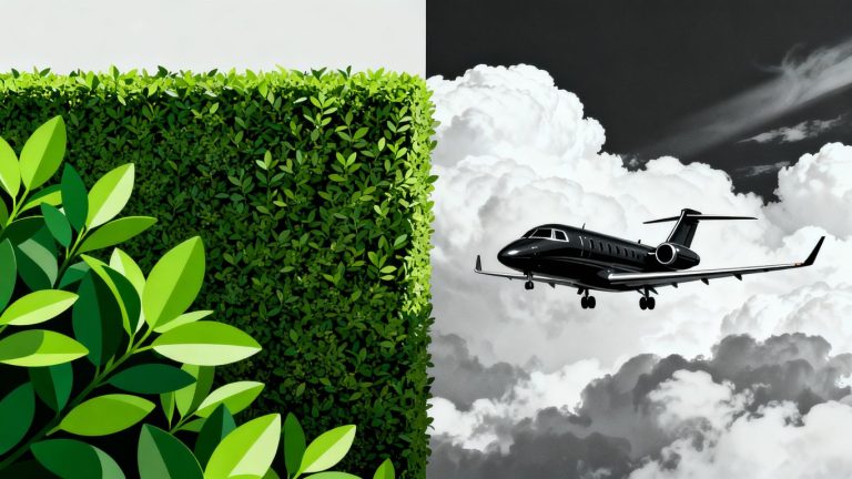 Hedge vs. private jet comparison image.