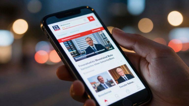 Financial news headlines on a smartphone screen.