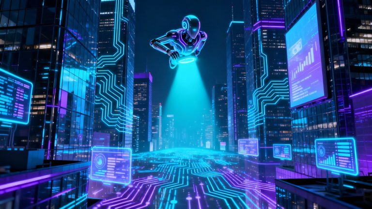 AI transforming the finance industry with futuristic visuals.