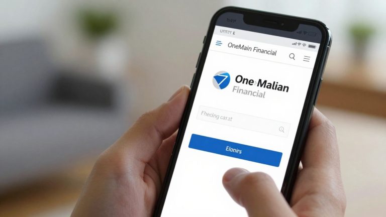 OneMain Financial login page on a smartphone screen.