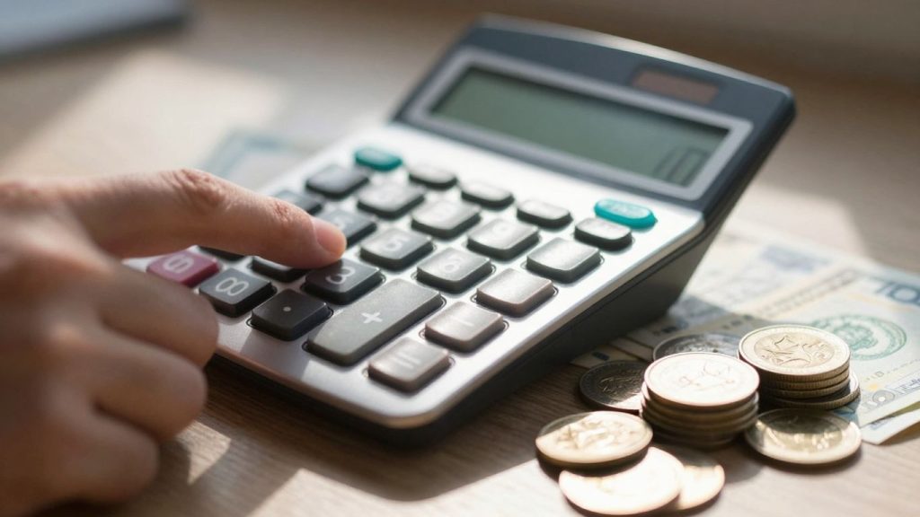 Loan calculation with money and calculator.