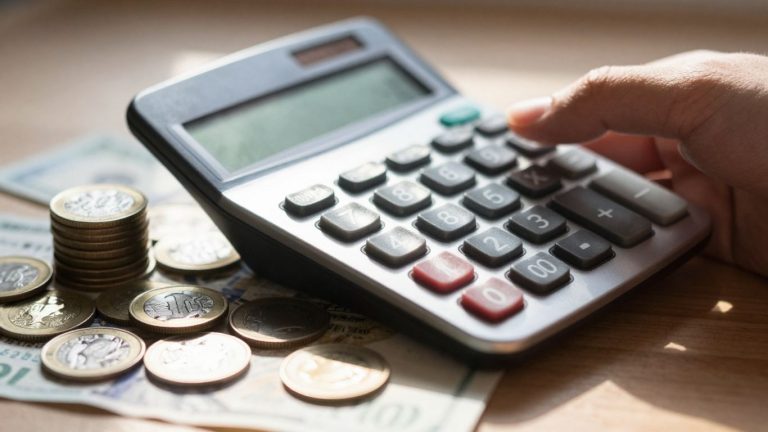 Calculator with money for loan payment calculation.