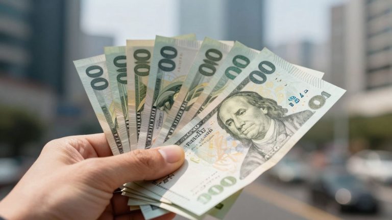 Money and city skyline