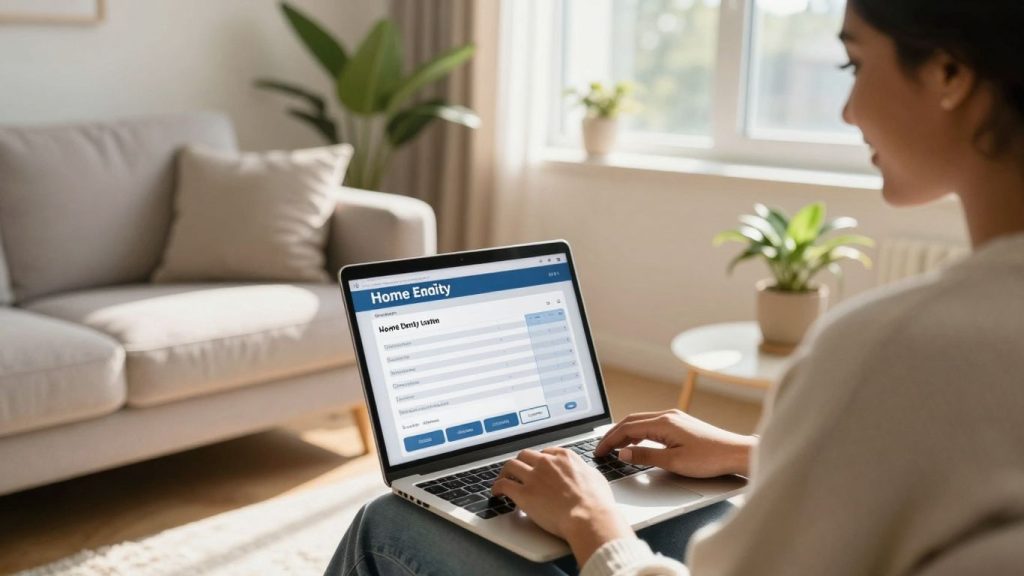 Person using home equity loan calculator on laptop.