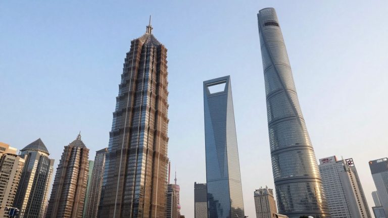 Shanghai skyline with Oriental Pearl Tower.