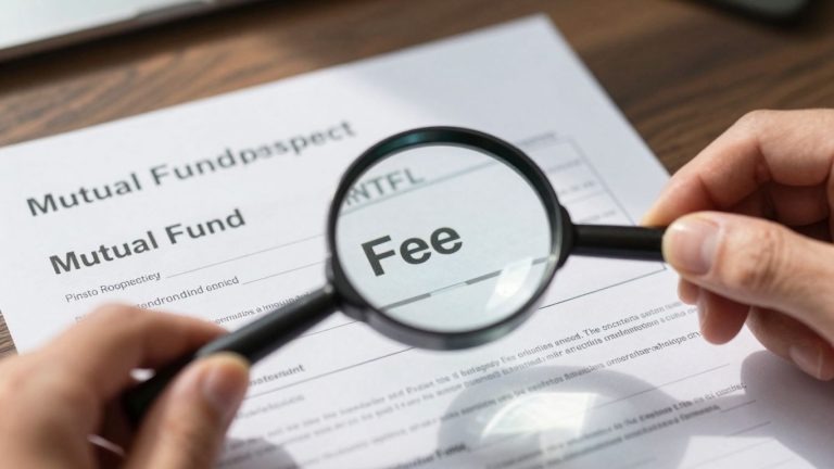 Mutual fund fees being scrutinized with a magnifying glass.