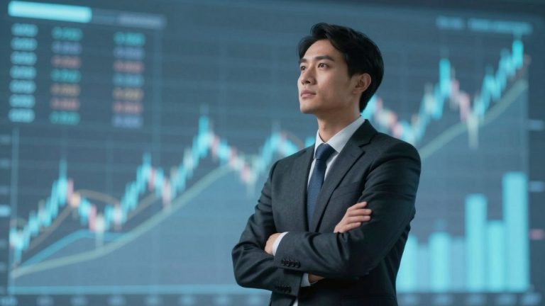 Finance analyst looking towards future financial data.