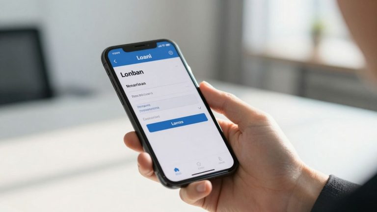 Hand holding phone with loan application