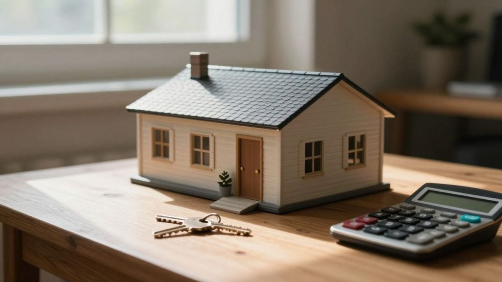 House, key, and calculator for home loan affordability.