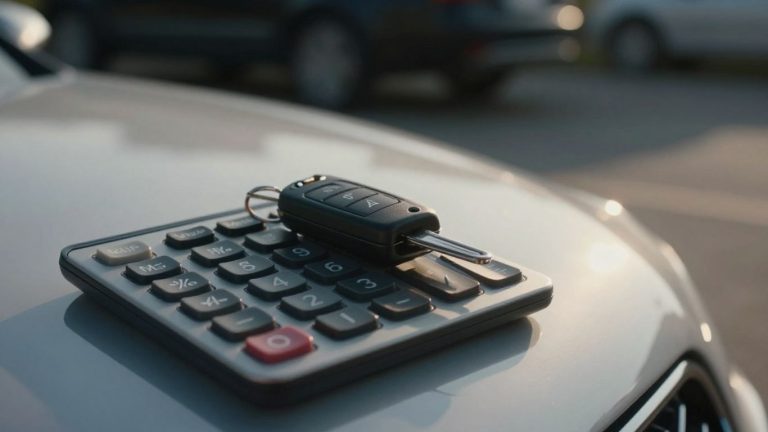 Car key on calculator for finance payment calculation