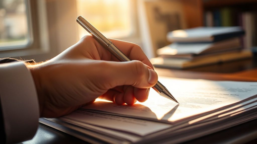 Student loan forgiveness application document and pen.