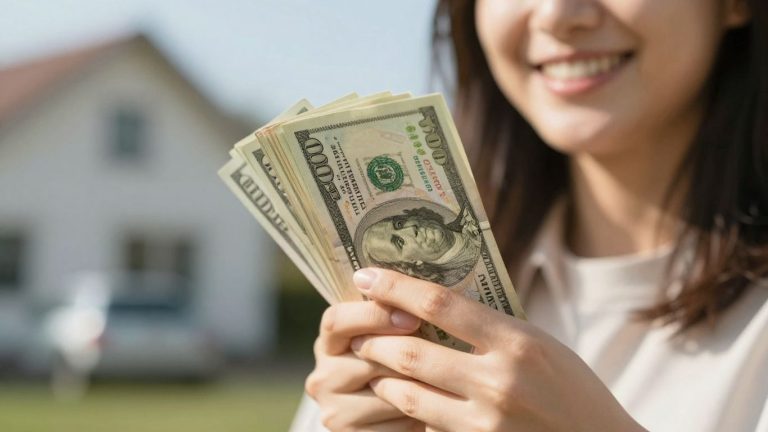 Person holding cash, fast funding, no cosigner loans