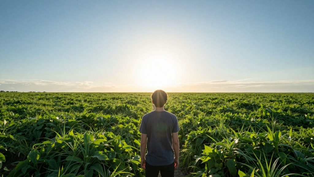 Person looking towards a bright future path.