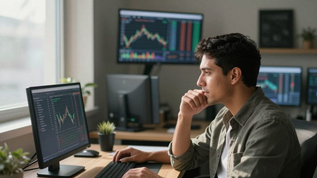 Person reviewing student loan repayment calculator on screen.
