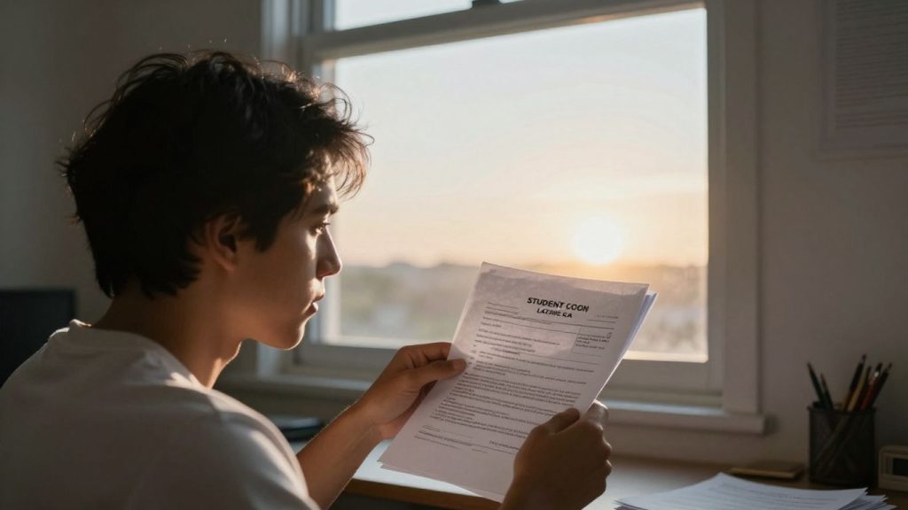 Student loan documents with a hopeful light.