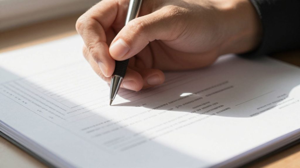 Hand filling out a financial aid form.