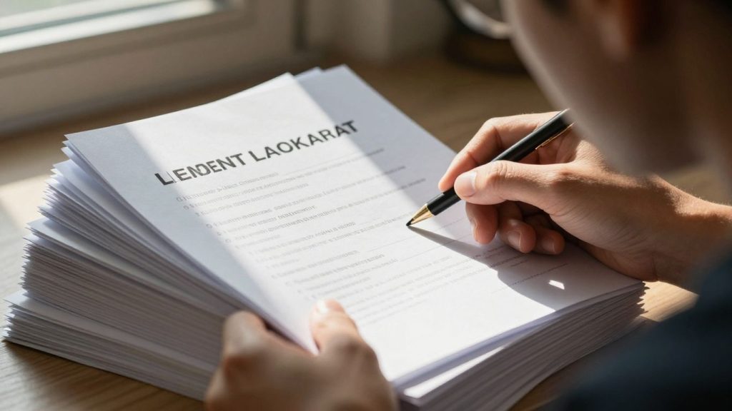 Student loan documents and a thoughtful borrower.